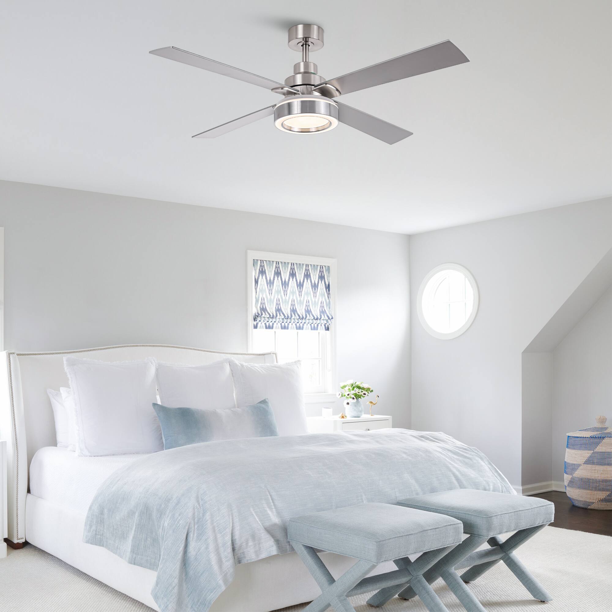 Angle. Vaczon - 52" Modern Brushed Nickel LED Smart Ceiling Fan with Remote and APP Control - Nickel.
