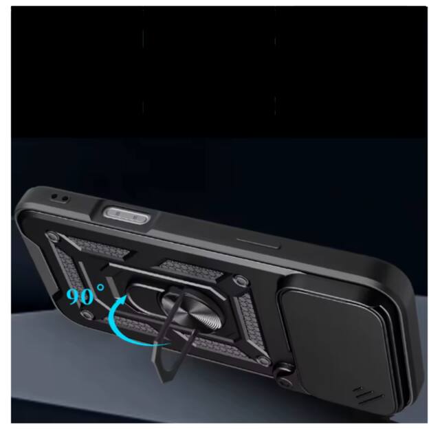 Left. Gravity Ridge - for Samsung Galaxy Z Fold6 Phone Case Slide Camera Cover with Ring Stand,Heavy Duty Military Grade Shockproof Cover - Black.