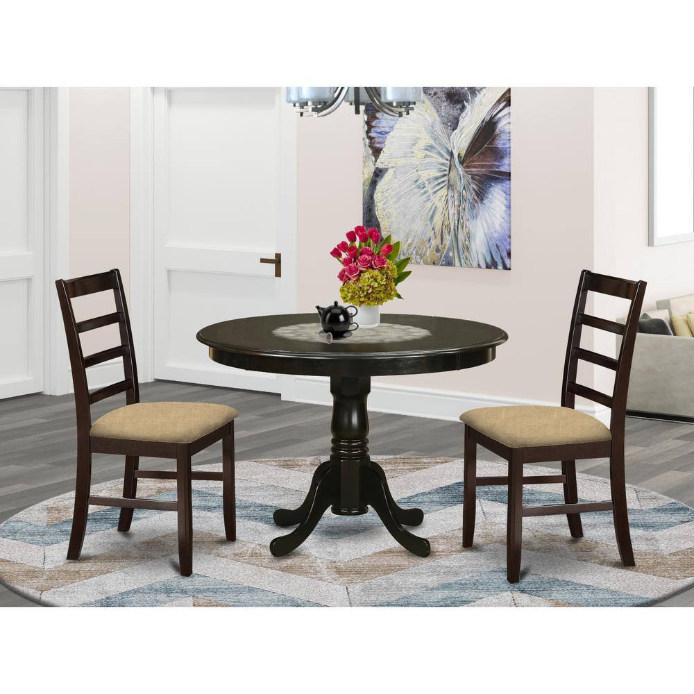 Front. East West Furniture - HLPF3-CAP-C 3 Pc small Kitchen Table set-Dining Table and 2 Dinette Chairs. - Cappuccino.