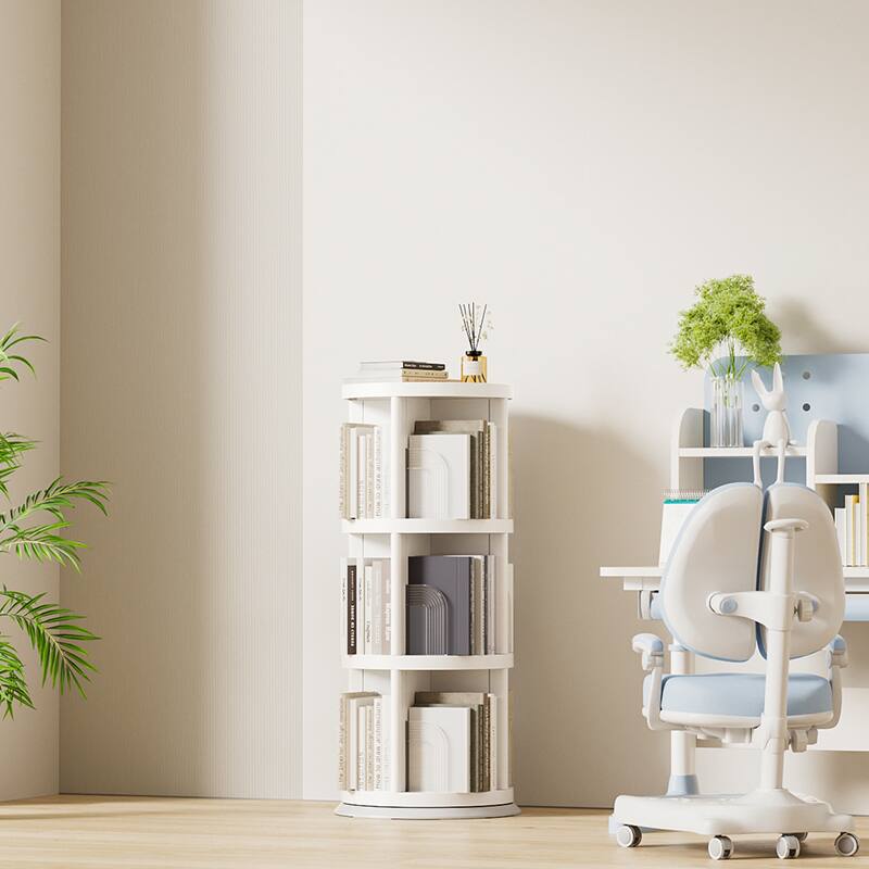 FC Design - 360° Rotating 3-Tier Bookshelf, Space-Saving Organizer for Home, Office, Easy Assembly - White