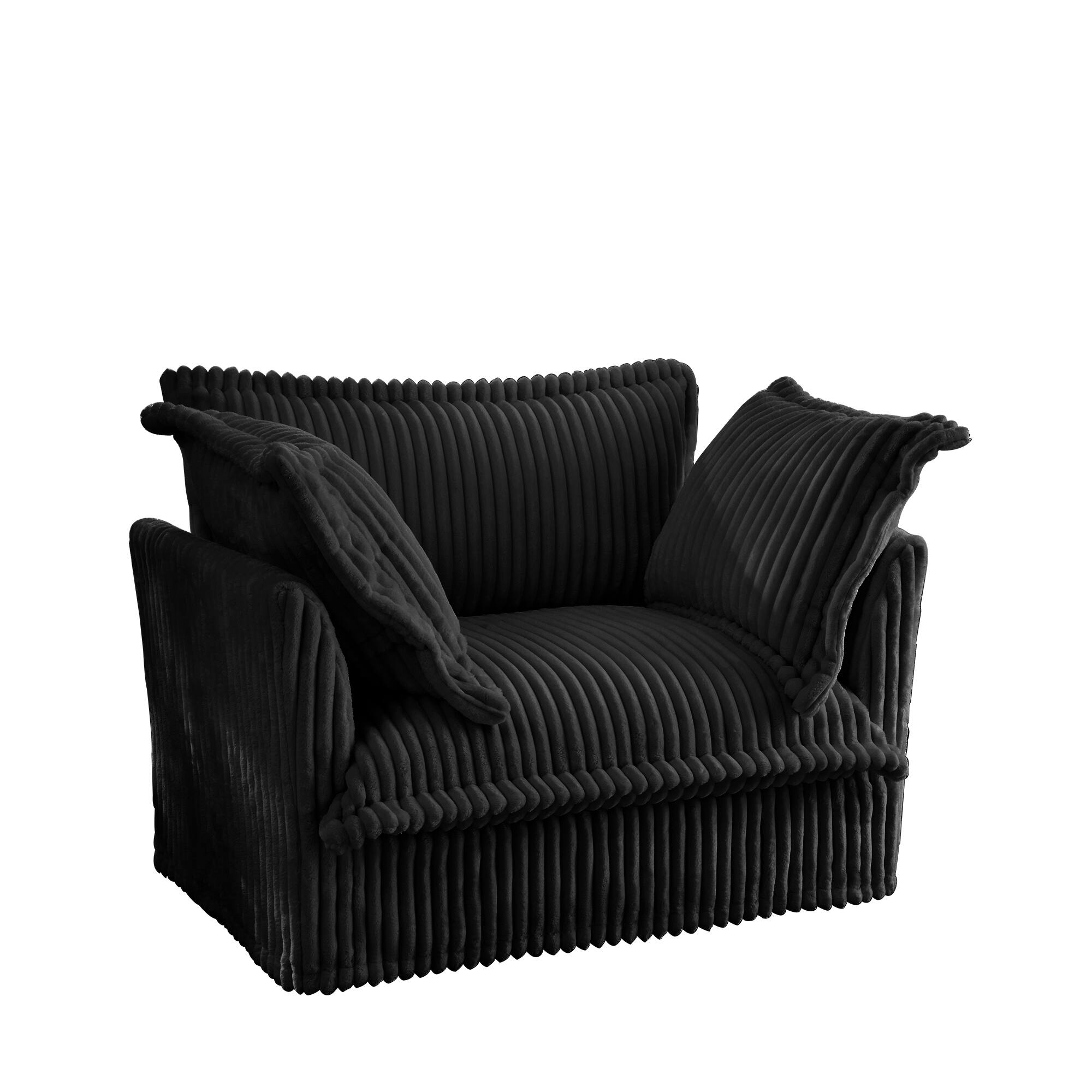 Alt View 9. Meqiodas - Slip-Covered Armchair with 1 Big Back Cushion and 2 Big Toss Pillows, Single Deep Seat Comfy Single Couch Sofa - Black.