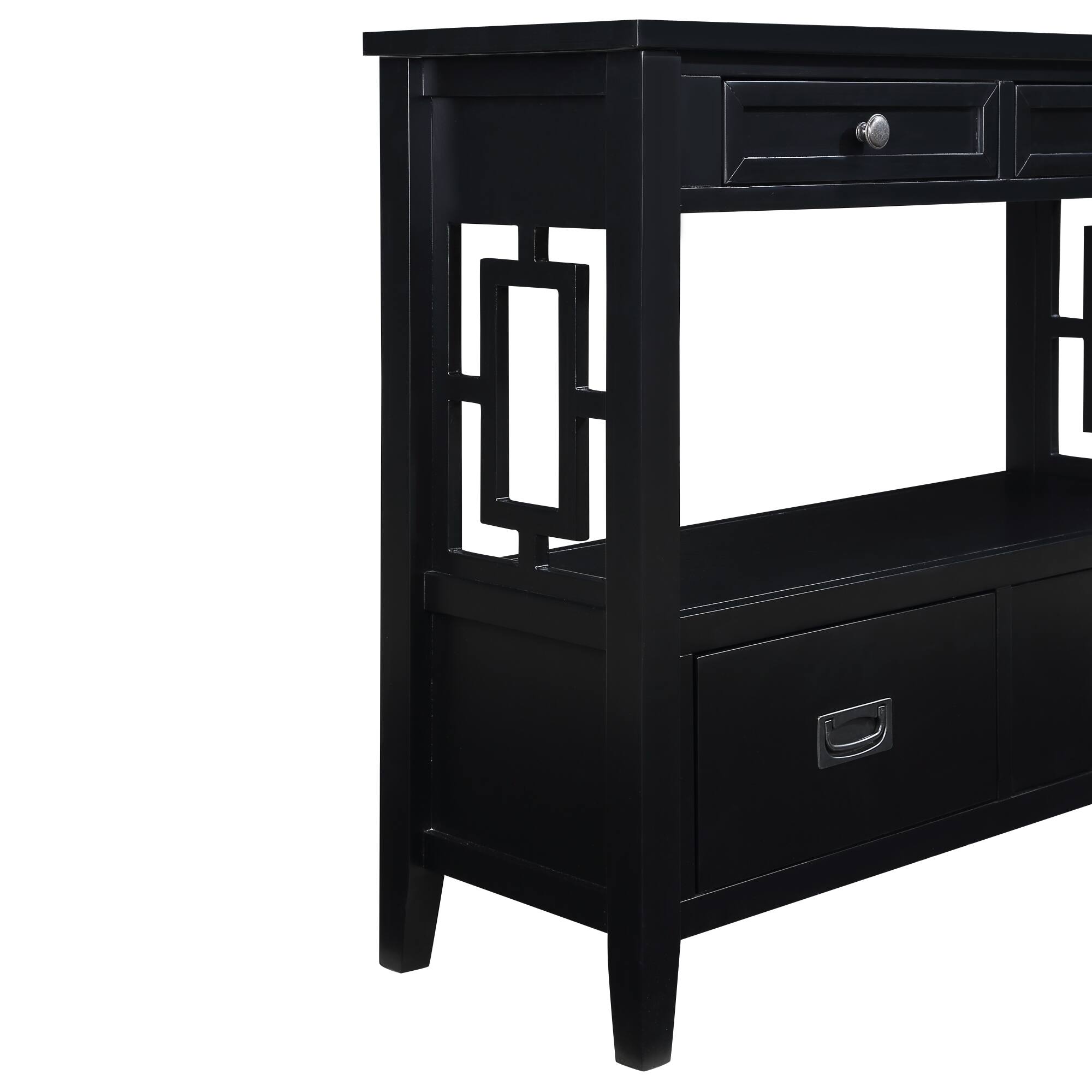 Alt View 9. GOODSILO - Farmhouse Pine Wood Console Table with Drawers and Storage Shelf for Entryway Living Room Bedroom Hallway Kitchen - Black.