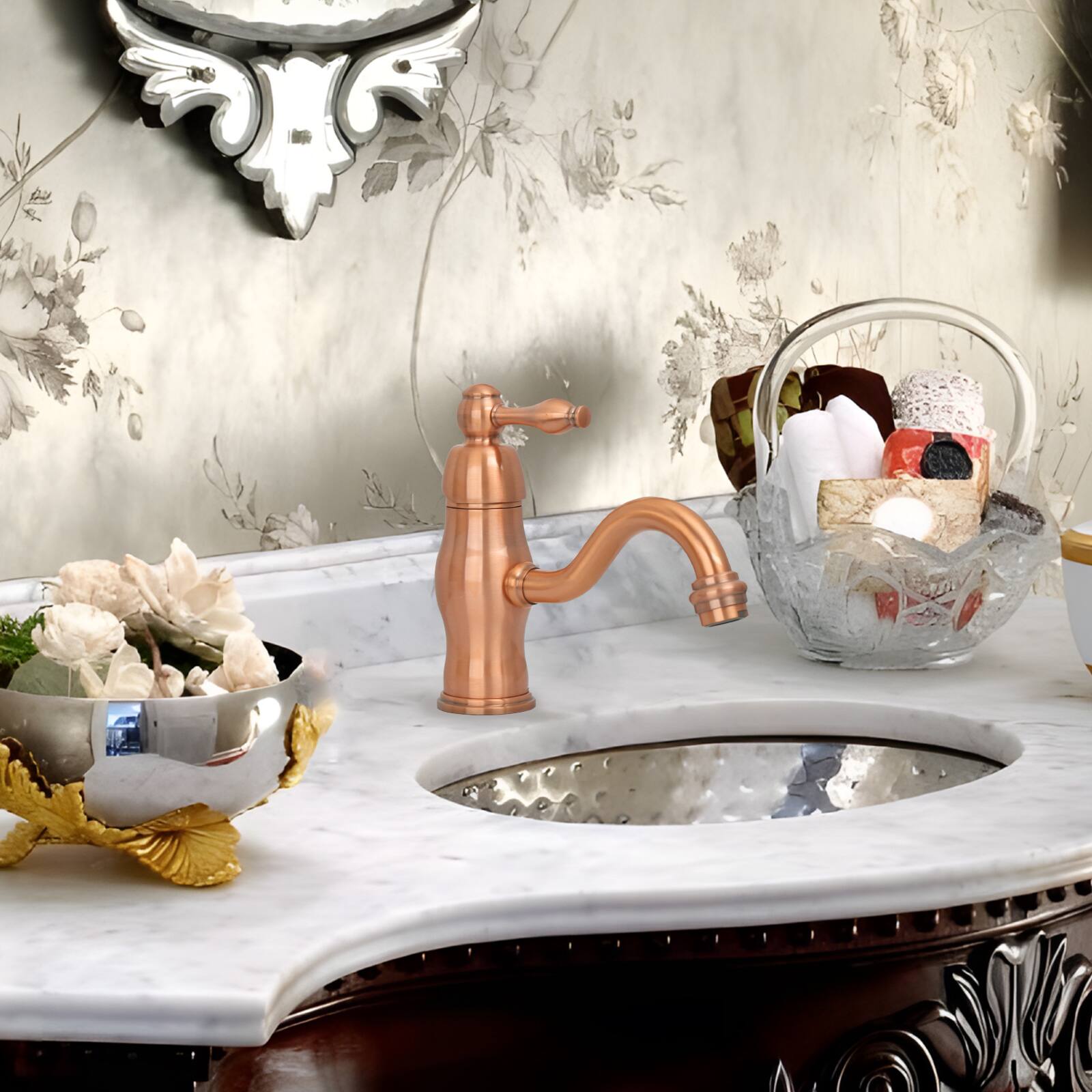 Alt View 4. Akicon - Akicon Solid Brass Single Handle Bathroom Basin Faucet Basin Mixer Tap in Copper - Copper.