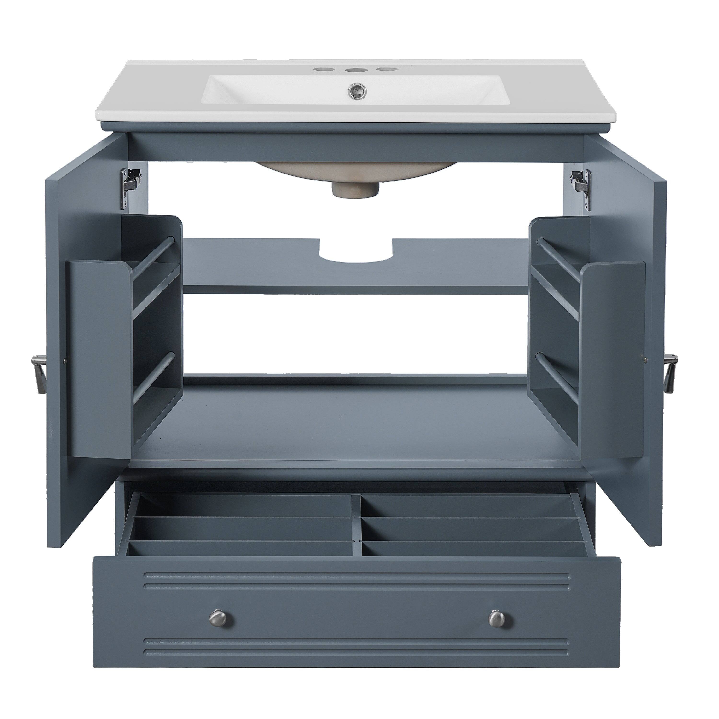 Alt View 9. Boyel Living - 30 Inch Bathroom Vanity with Ceramic Sink and Adjustable Shelf Blue - Blue.