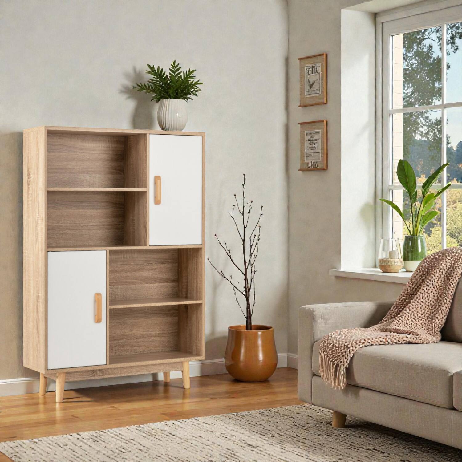 Hivvago - Wooden Buffet Storage Cabinet with Door and Adjustable Shelf - White