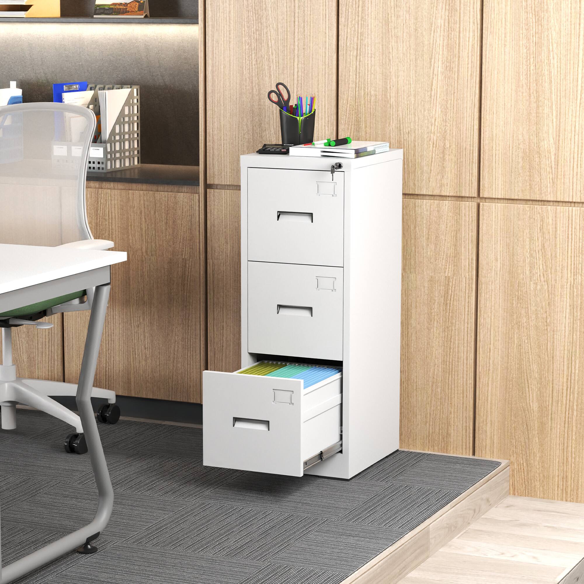 Alt View 9. GOODSILO - Three-Drawer Vertical File Storage Cabinet with Locking System and Card Slot for Office and Home Use - White.