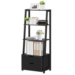 Ecooso - 4-Tier Ladder Bookshelf with 2 Drawers and Open Display Shelves - Black