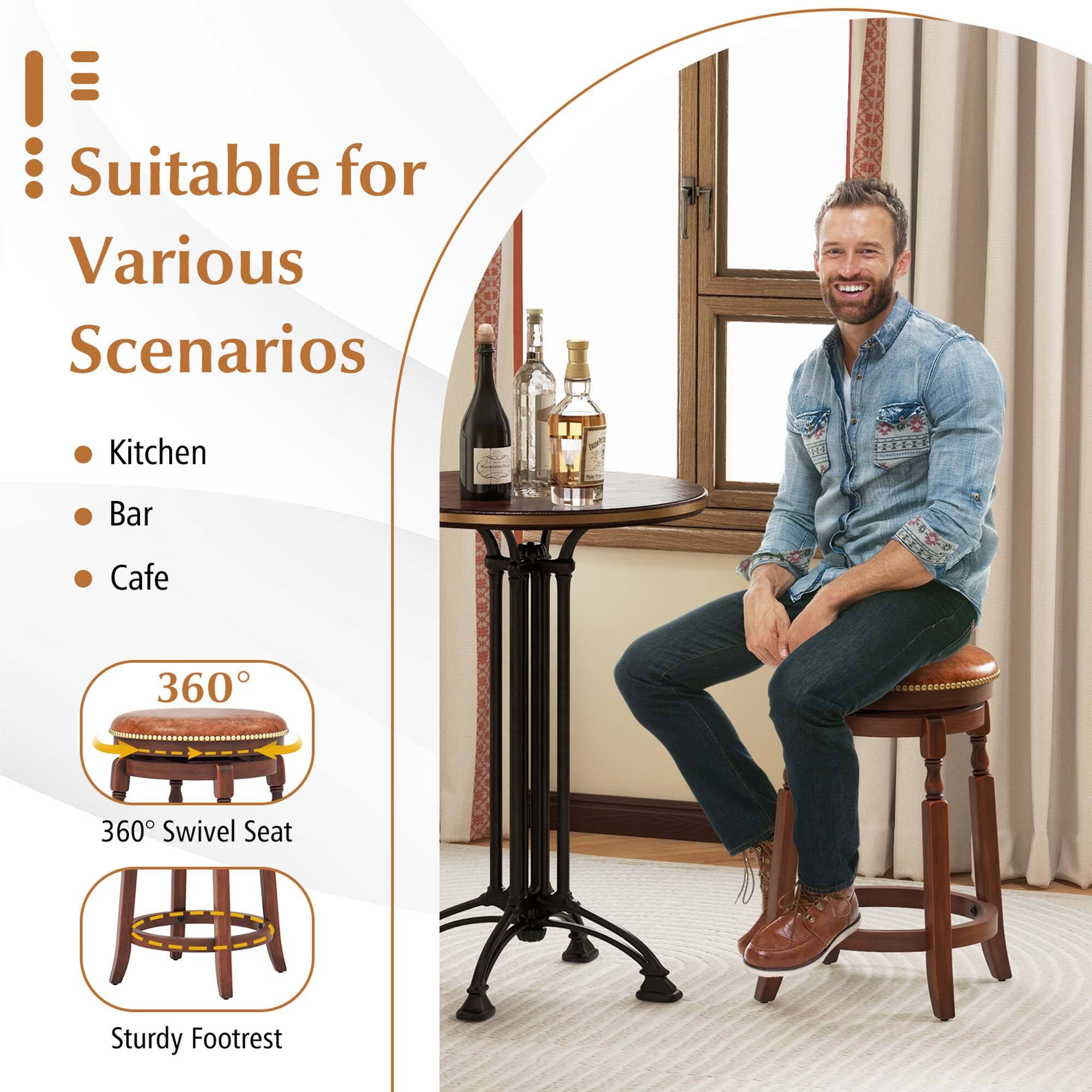 Suitable for Various Scenarios: Kitchen, Bar, Cafe. 360 Swivel Seat, Sturdy Footrest.