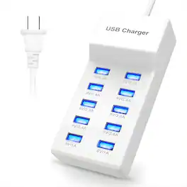 Kitcheniva - 10 Ports USB Fast Charging Station 50W Desktop Power Hub for Multiple Devices - White