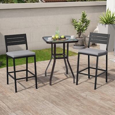 Angle. Crestlive Products - Crestlive Products Set 2 Black Metal Frame Stationary Bar Stool Chair with Seat Cushion - Light Gray-2PC.