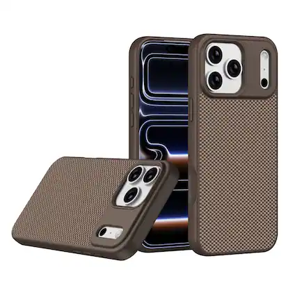 Front. UUCOVER - Magnetic Case for iPhone 17 Pro Max,Shockproof TPU+PC Carbon Fiber Texture Case Compatible with MagSafe Protective Cover - Brown.