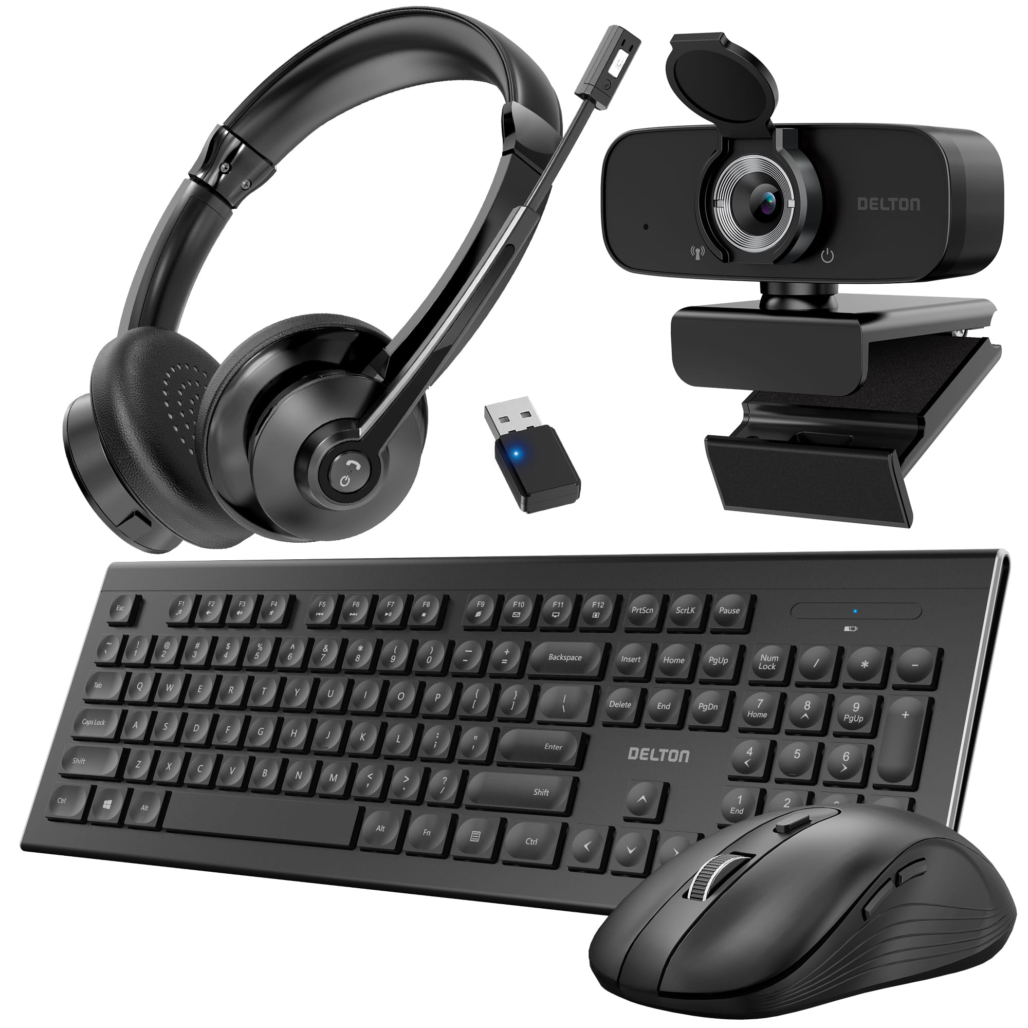 Delton - 30x Work Anywhere Bundle: Keyboard, Mouse, Webcam, Headset (DBND4WLS30XREG) - Black