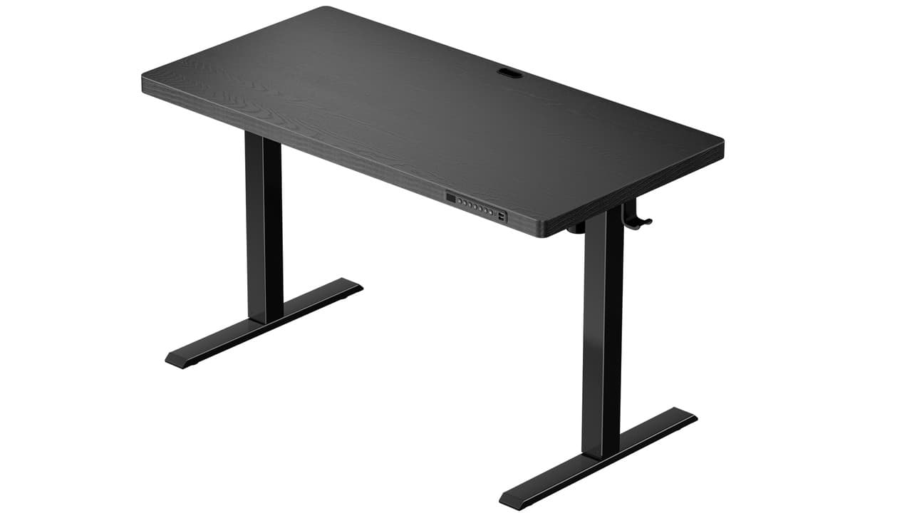 Front. ErgoAV - Adjustable Black Electric Standing Desk with USB Ports - 48" x 24", ERDS2-01B - Black.