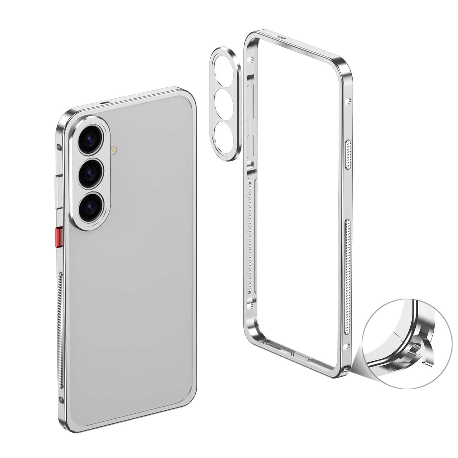 Dteck - Metal Frame Heat Dissipation Rugged Shockproof Bumper Frame Phone Case with Lens Cover For Samsung Galaxy S26 - Silver