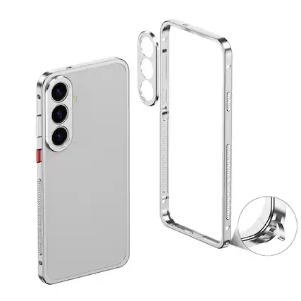 Front. Dteck - Metal Frame Heat Dissipation Rugged Shockproof Bumper Frame Phone Case with Lens Cover For Samsung Galaxy S26 - Silver.
