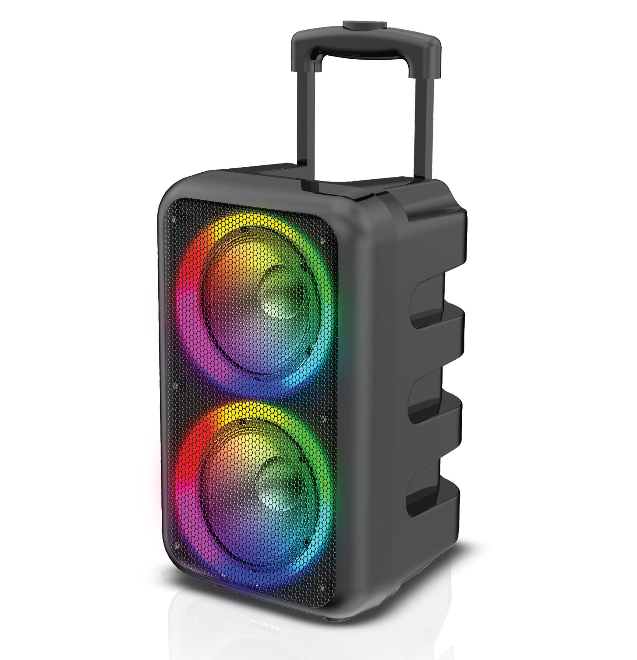 Left. TopTech - JET-66 Chroma Beat 2x6" Bluetooth Speaker with Disco Lights, Extra Bass & Guitar Jack - Black.