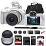 Bundle - Canon - EOS R50 Mirrorless Camera with 18-45mm Lens + 64GB Card + Bag + More - White