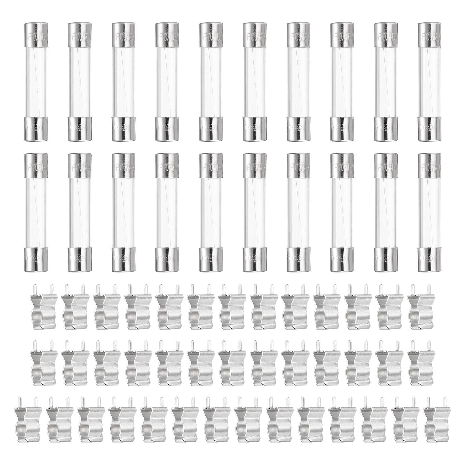 Unique Bargains - Glass Tube Fuses, 6x30mm 0.75A 250V Quick Fast Blow Glass Cartridge Tube Fuse with 50pcs Safety Clip 25pcs price history on PriceWatchPro