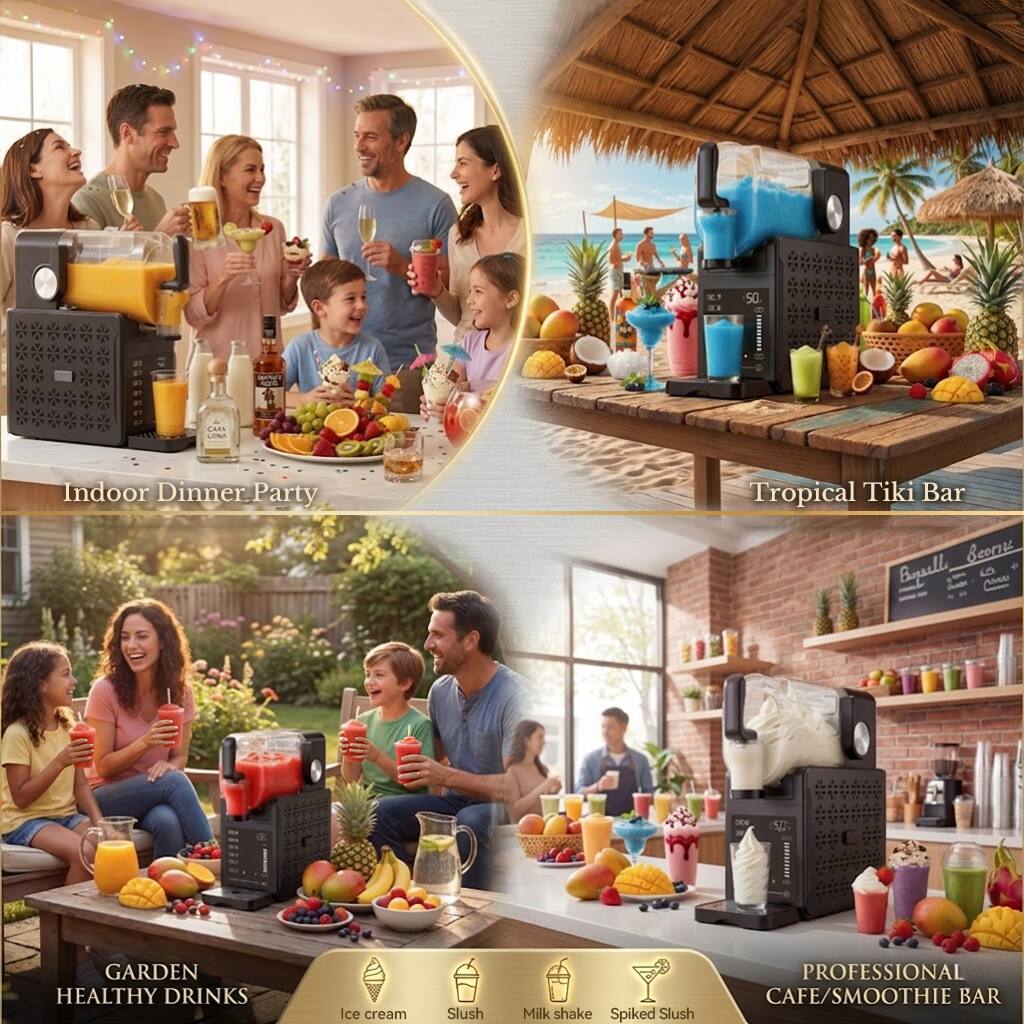 - Indoor Dinner Party
- Tropical Tiki Bar
- GARDEN HEALTHY DRINKS
- Ice cream
- Slush
- Milk shake
- Spiked Slush
- PROFESSIONAL CAFE/SMOOTHIE BAR