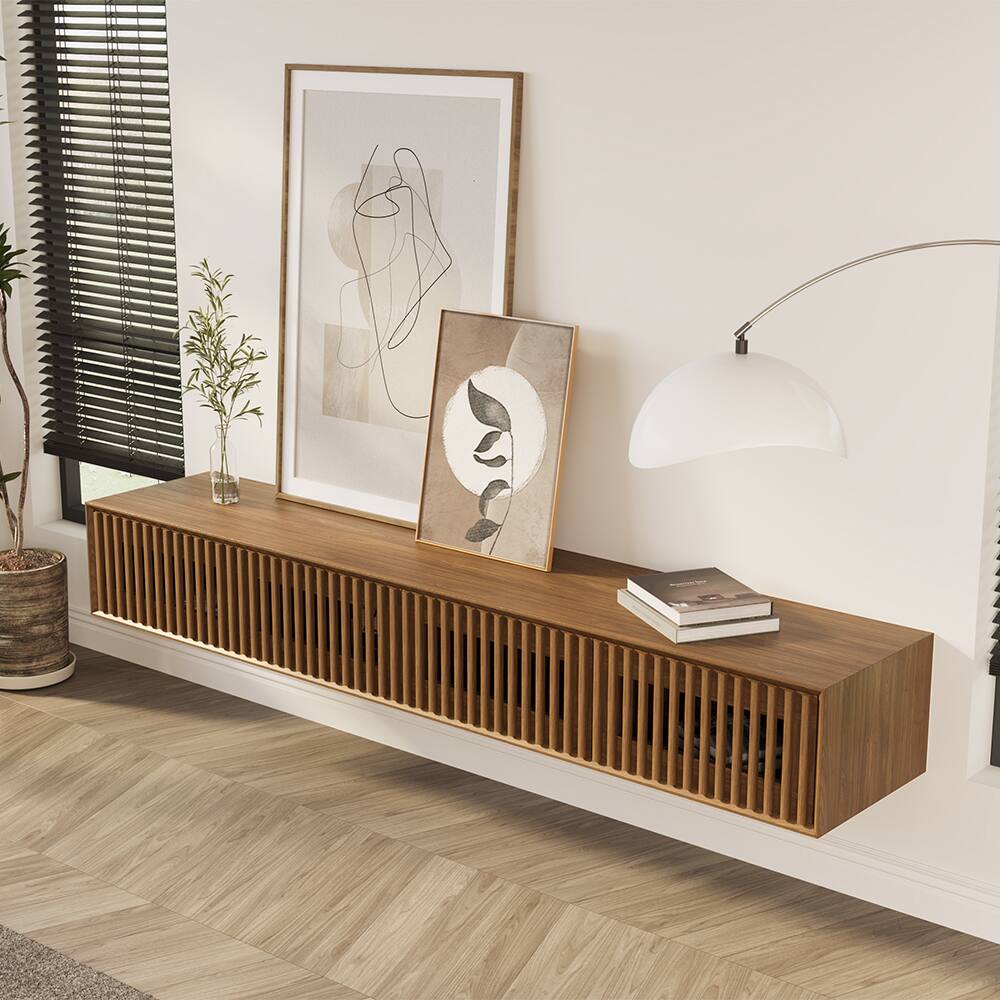 Alt View 10. POVISON - 79"Modern Floating TV Stand, Storage Four Cabinets, Walnut Color TV Console,Media Console - Walnut Color.