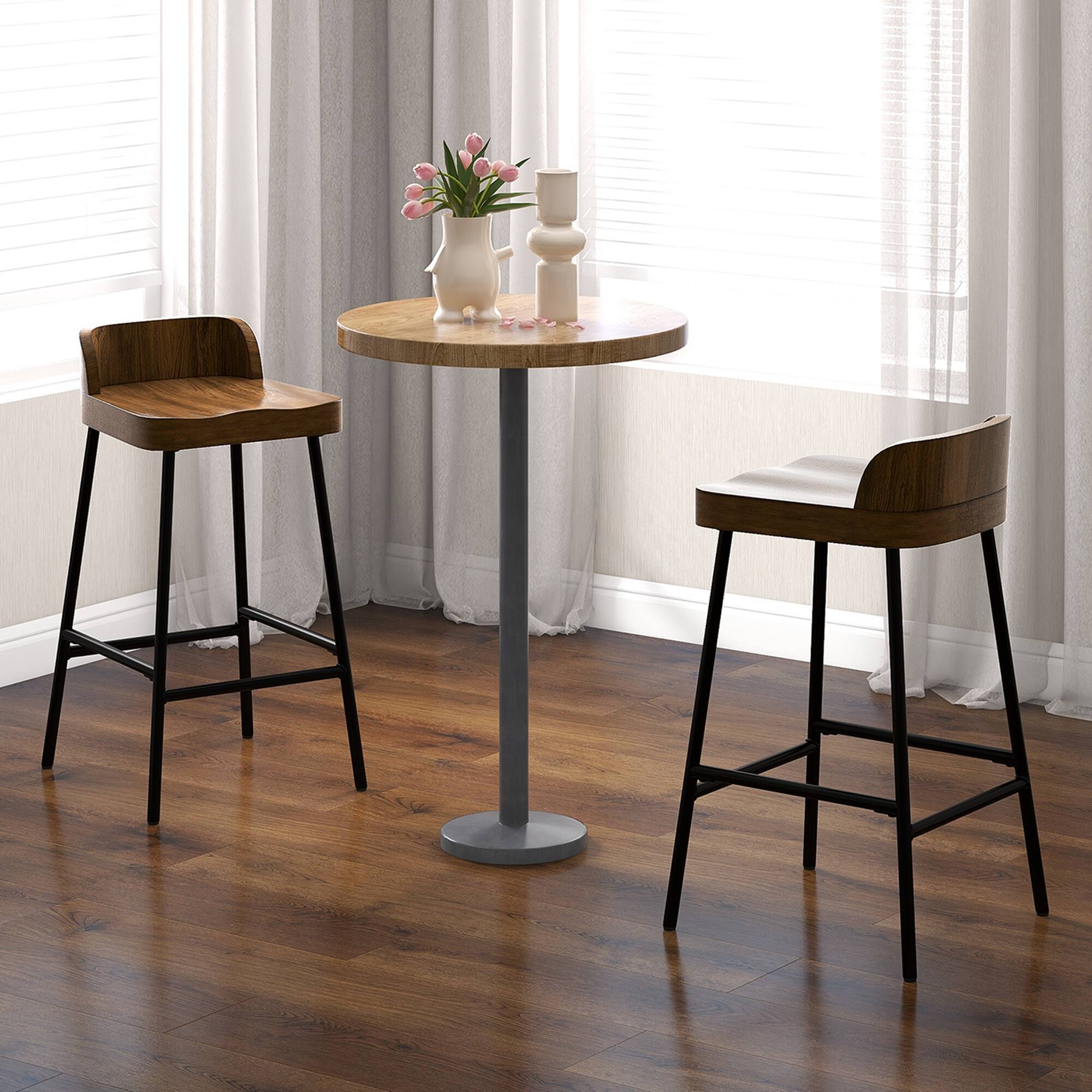Alt View 3. Costway - Costway Industrial Bar Stool 24.5" Saddle Seat Kitchen Dining Stool with Low Back - Rustic Brown,Black.