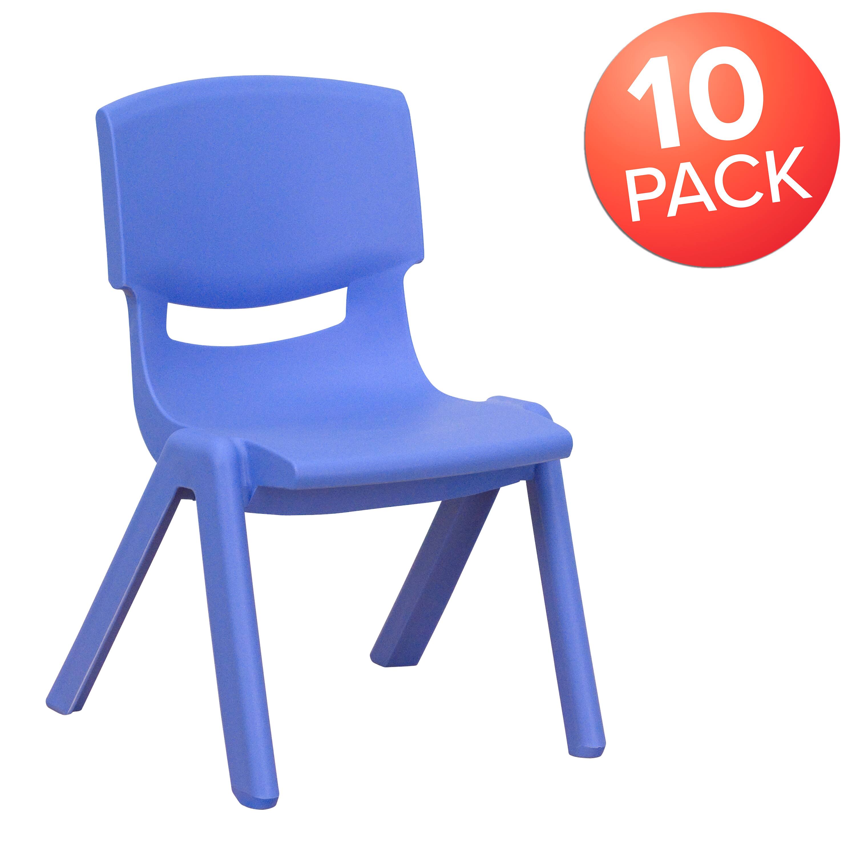 Alt View 1. Emma + Oliver - 10 Pack Plastic Stackable School Chair with 10.5" Seat Height - Blue.