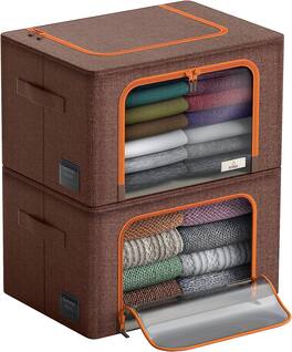 Sorbus - Storage Bins with Metal Frame, Stackable & Foldable Clothes Organizer Bags, Fabric Storage Containers - Brown