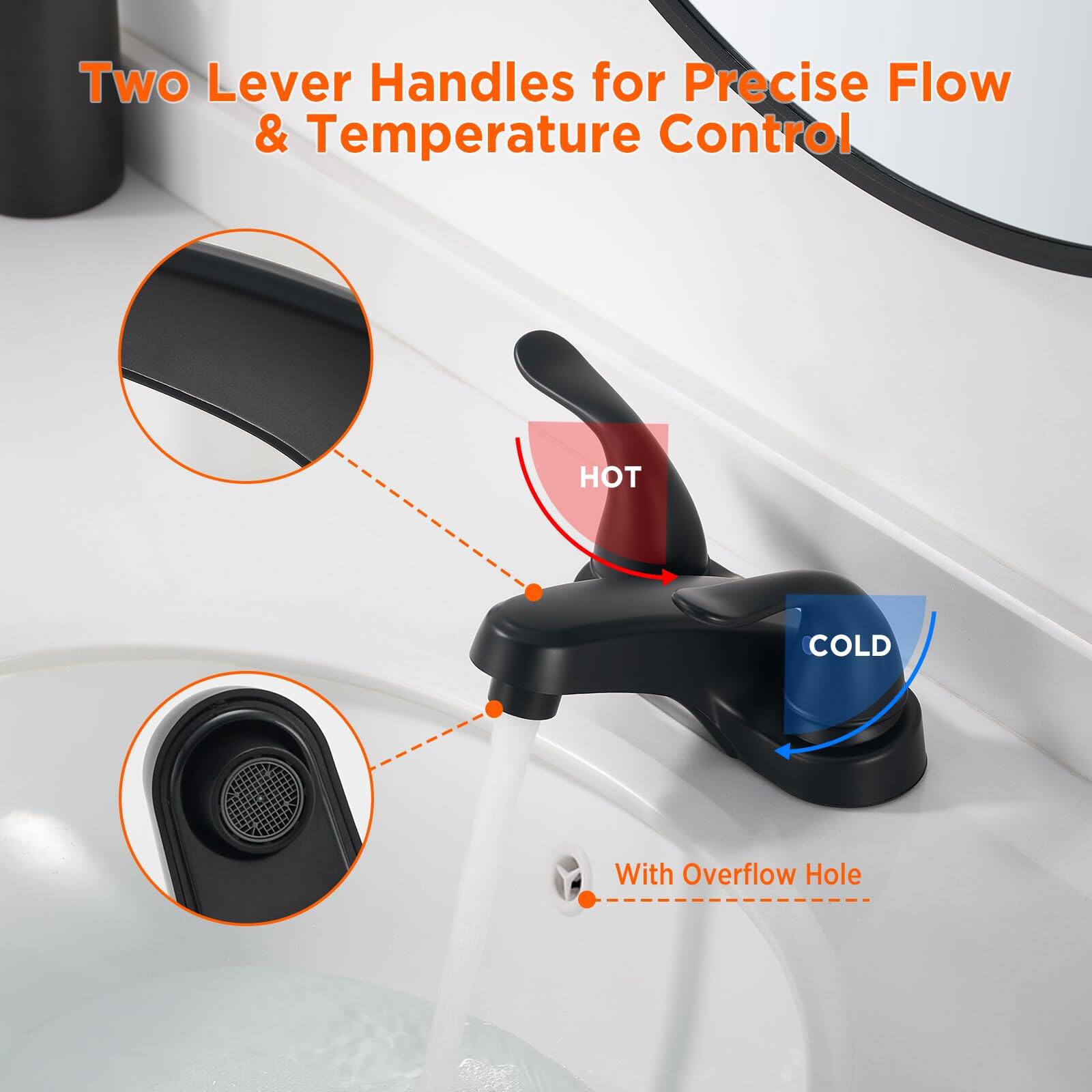Two Lever Handles for Precise Flow & Temperature Control

HOT
COLD

With Overflow Hole