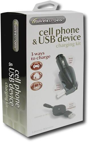 Angle Standard. Wireless Gear - 3-in-1 USB Cell Phone Charger for Samsung Cell Phones.