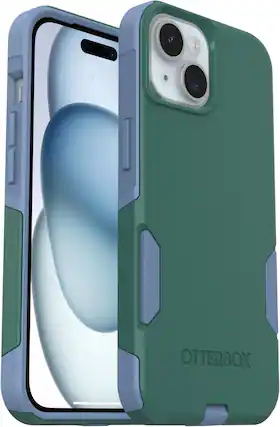 Front. OtterBox - OtterBox - Commuter Series Hard Shell Case for Apple iPhone 16e, Apple iPhone 15, Apple iPhone 14, & Apple iPhone 13 - Regal Bay (Green & Blue).