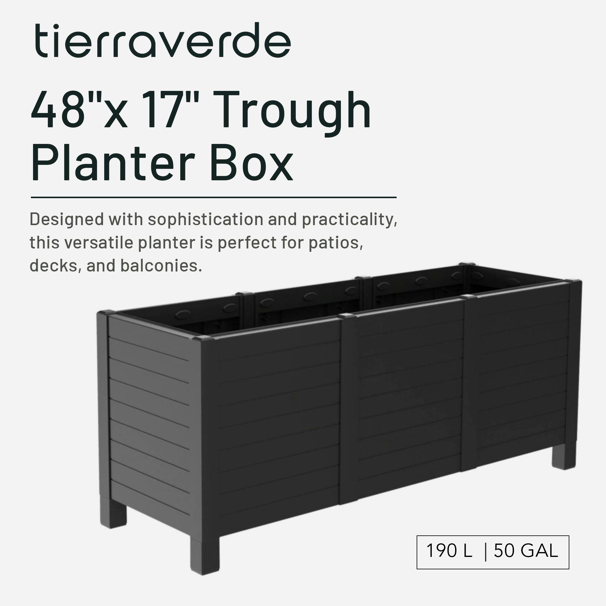 Tierra Verde 17 Inch x 48 Inch Raised Garden Trough Box for Patio or ...