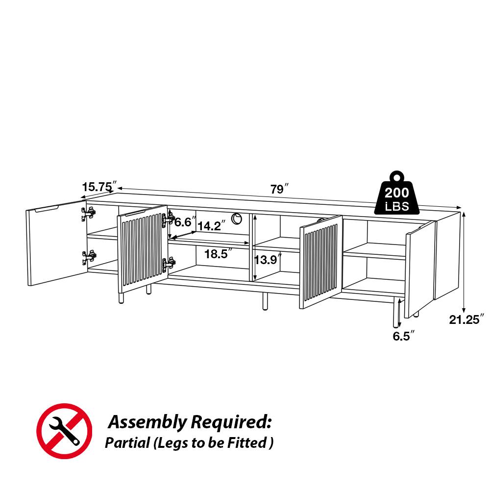 15.75"  
6.6"  
14.2"  
79"  
200 LBS  
18.5"  
13.9"  
6.5"  
21.25"  

Assembly Required: Partial (Legs to be Fitted)