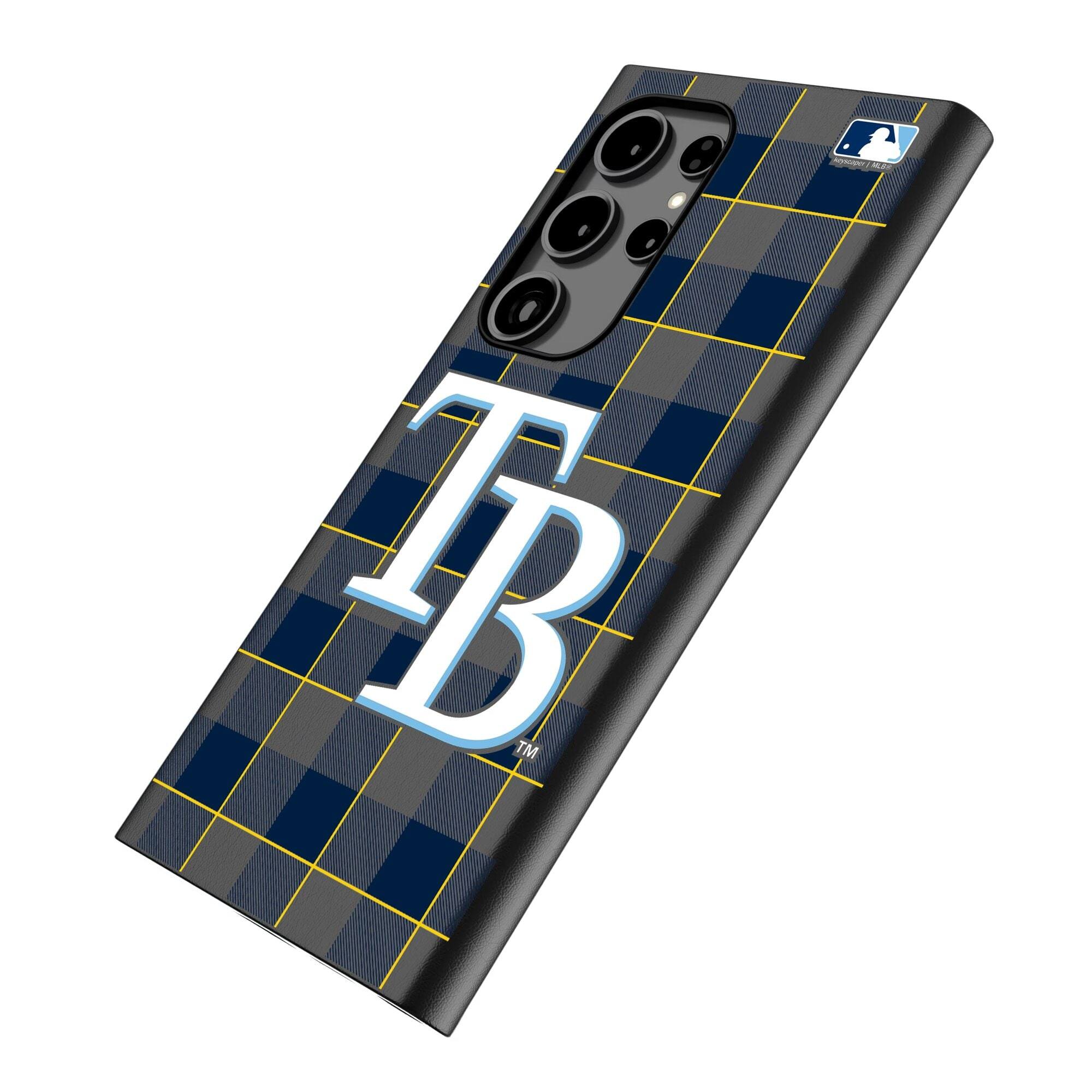 Alt View 1. Keyscaper - Tampa Bay Rays Plaid Galaxy Magnetic Bump Case - S25 Ultra - Black.