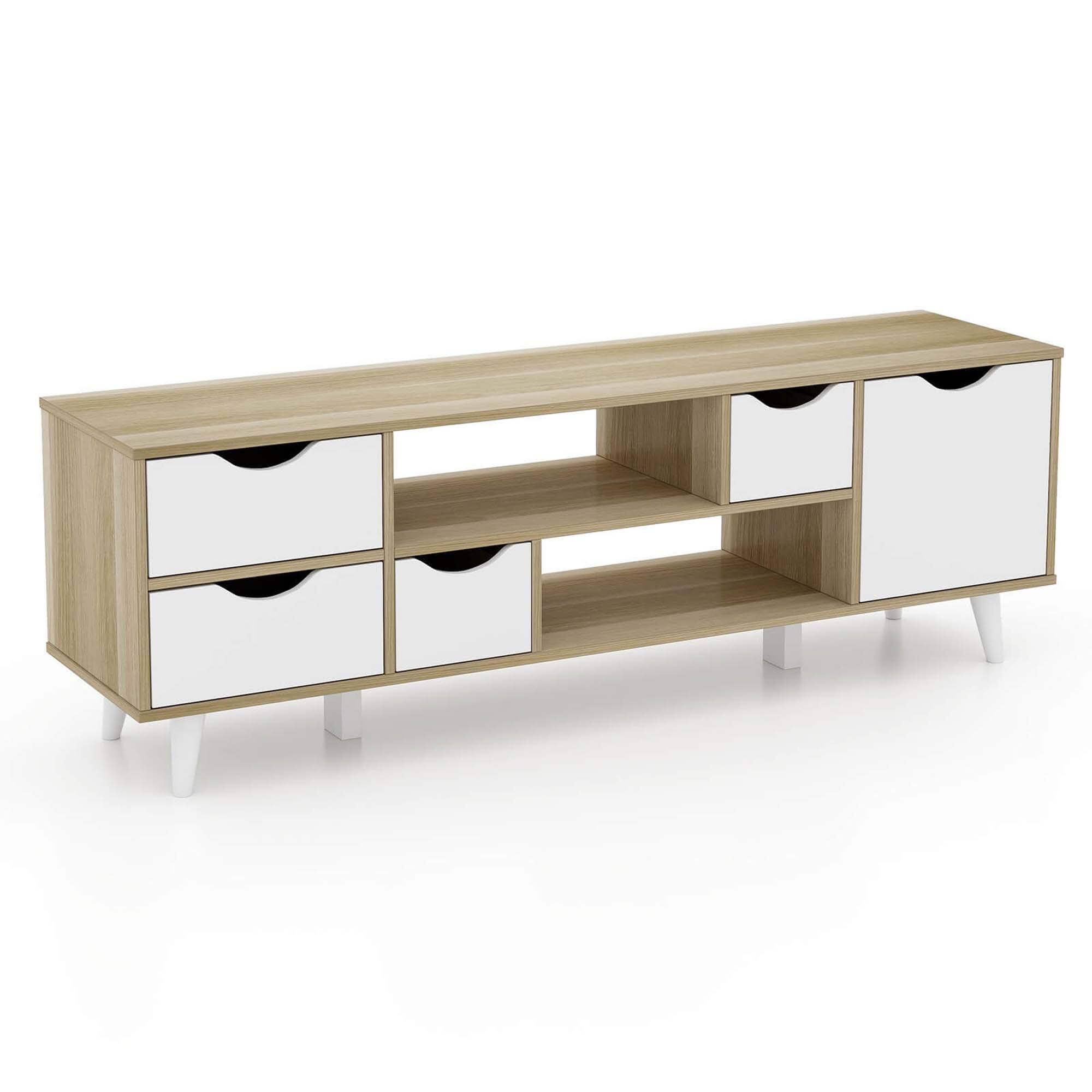 Alt View 19. Costway - TV Stand for TVs up to 55" with Storage 4 Drawers & 2 Open Shelves for Bedroom - Oak.