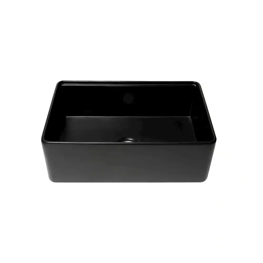 Angle. Alfi - Black Matte Workstation 30" x 20" Single Bowl Step Rim Fireclay Farm Sink - Black.