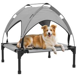 Pawhut - Dog Bed with Canopy, Raised Outdoor Pet Bed for Camping with Washable Breathable Mesh - Light Gray