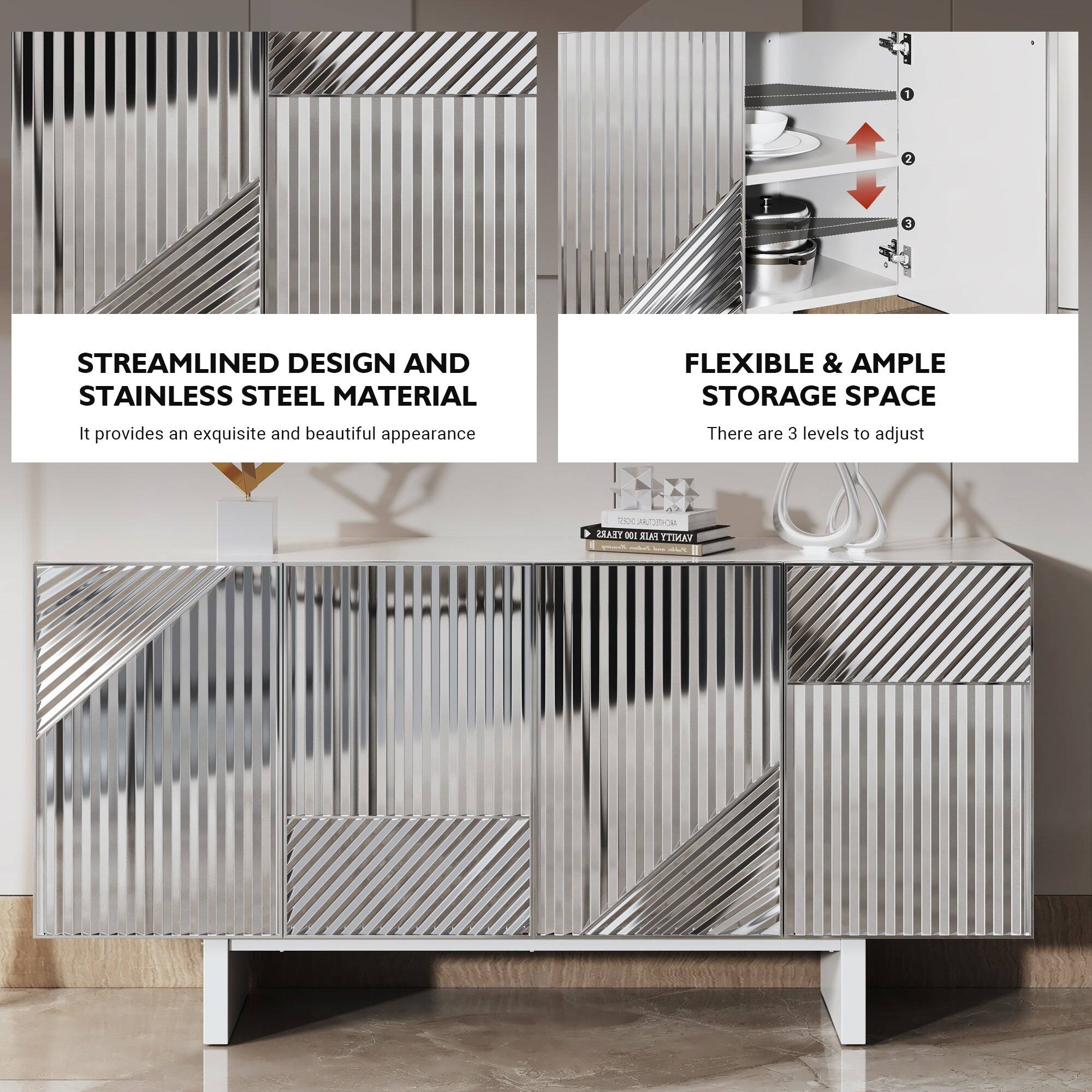 1. Streamlined design and stainless steel material. It provides an exquisite and beautiful appearance.
2. Flexible & ample storage space. There are 3 levels to adjust.