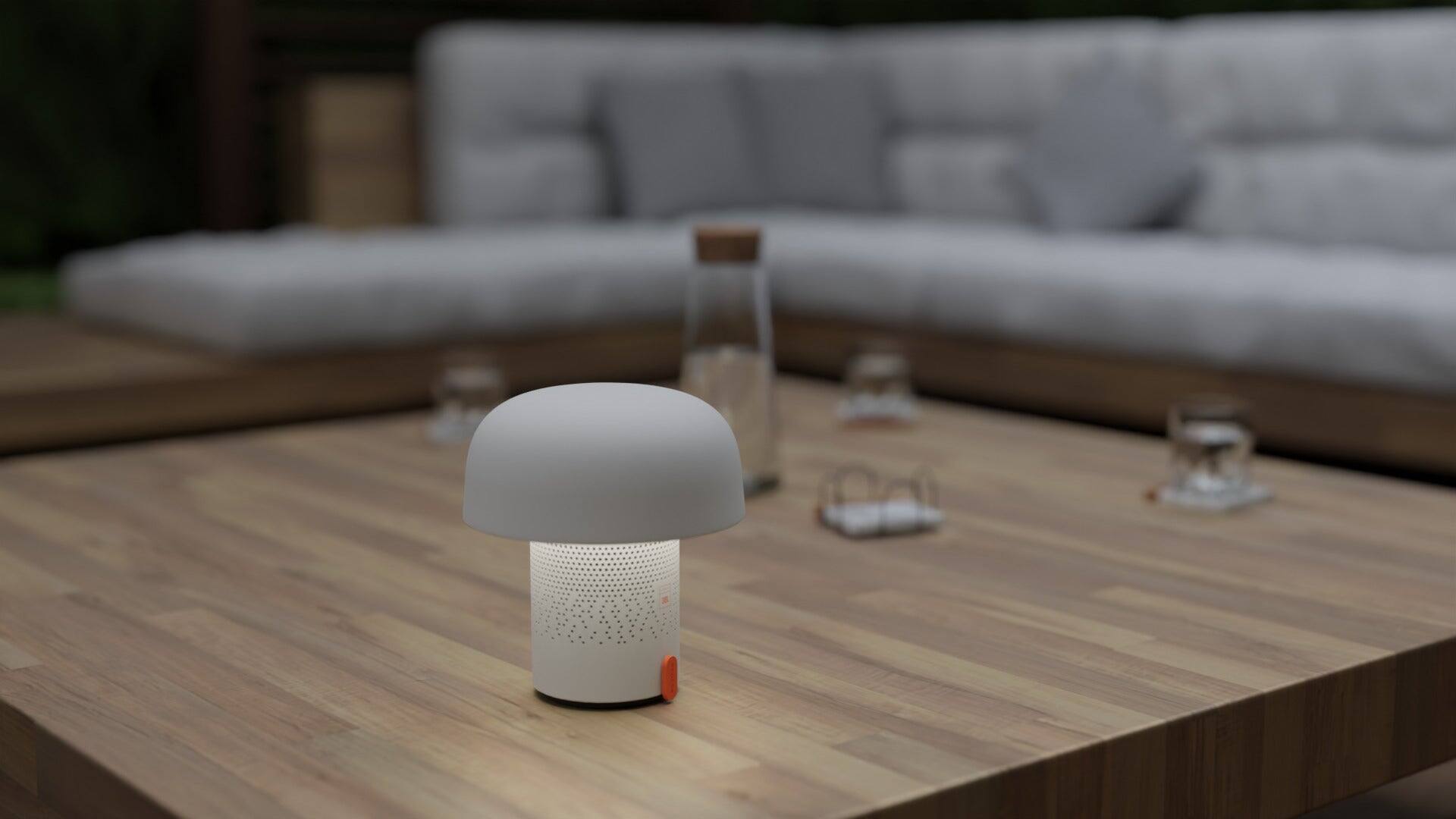 Alt View 7. Kooduu - Sensa Play- White Lamp, Cordless rechargeable indoor/outdoor speaker Lamp, Sound by JBL.