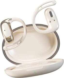 SKRAN - Bluetooth Wireless Earbuds, Open-Ear Ear-Hook Headphones, 20H Playtime with Charging Case, for Running, Gym, Commuting - Beige