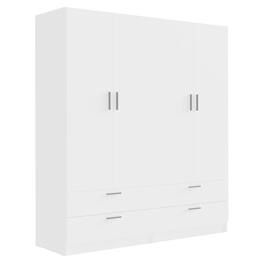 Madesa - 4 Doors 4 Drawers Wardrobe with Shelves and Hanging Space 63"L - White