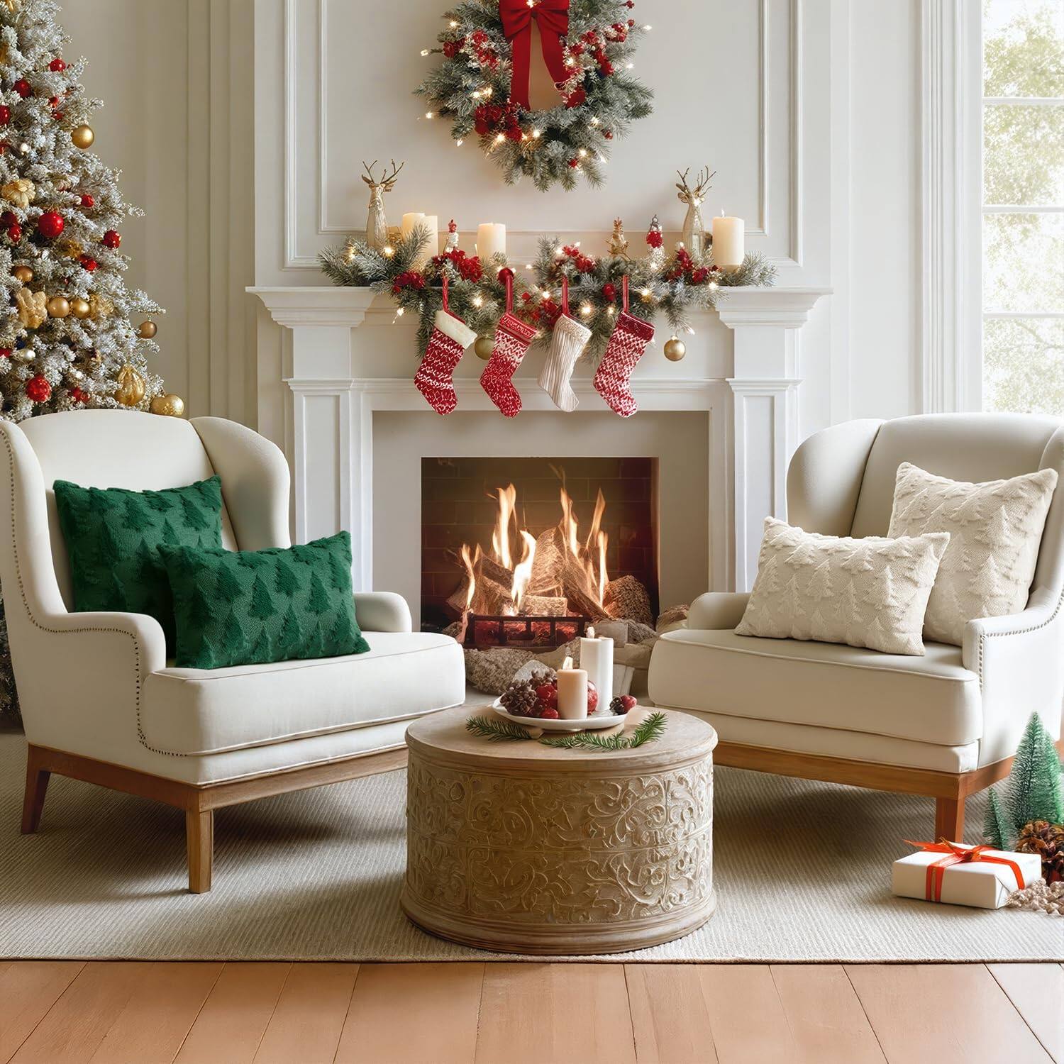 Alt View 2. Stylel Star - MIULEE Christmas Throw Pillow Covers Dark Green Christmas Decorations Set of 2 Xmas Tree 18x18 Pillow Covers Soft Plu... - Pure White.