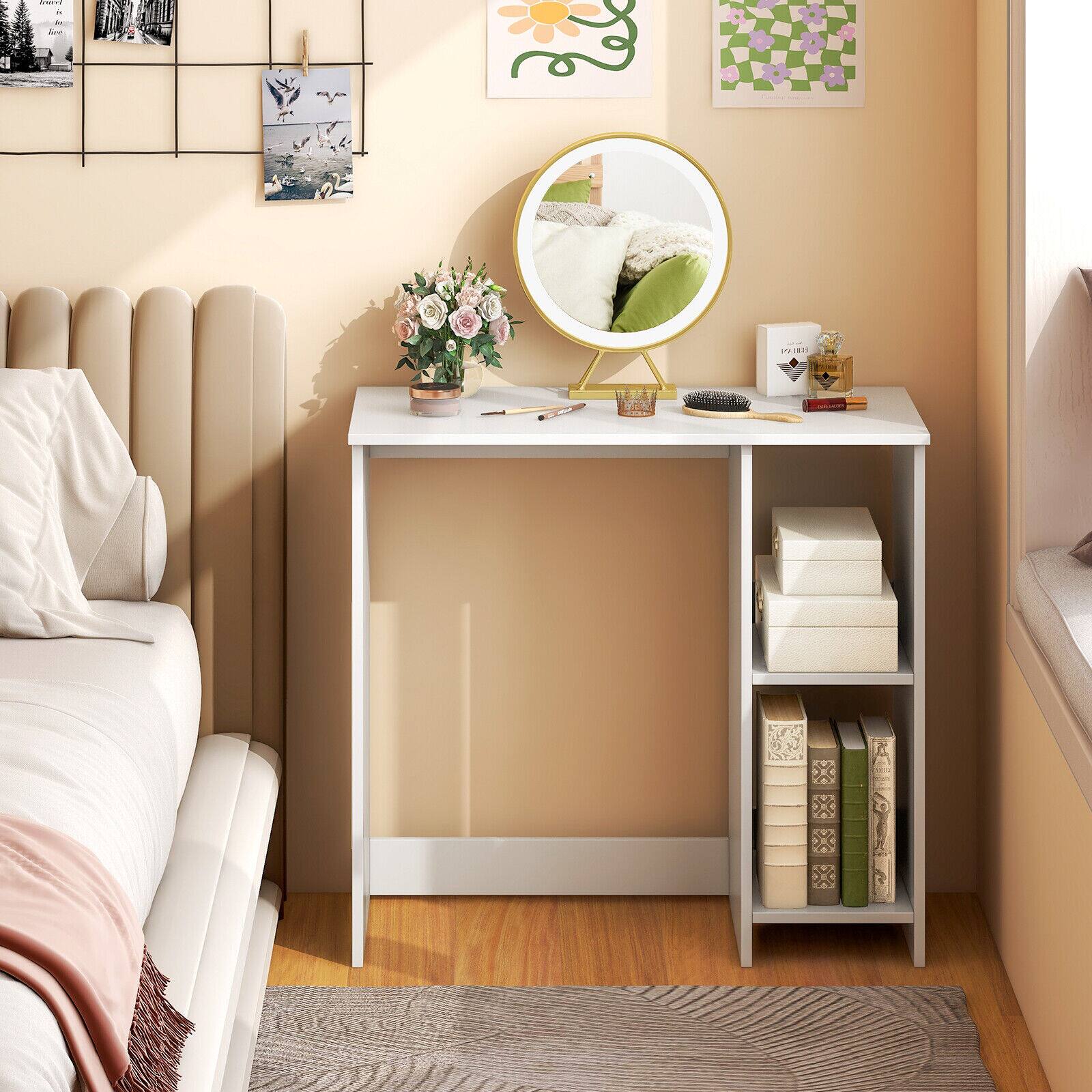 Angle. SlickBlue - Modern Work Desk with 2 Compartments – Home Office Table for Study & Work - White.