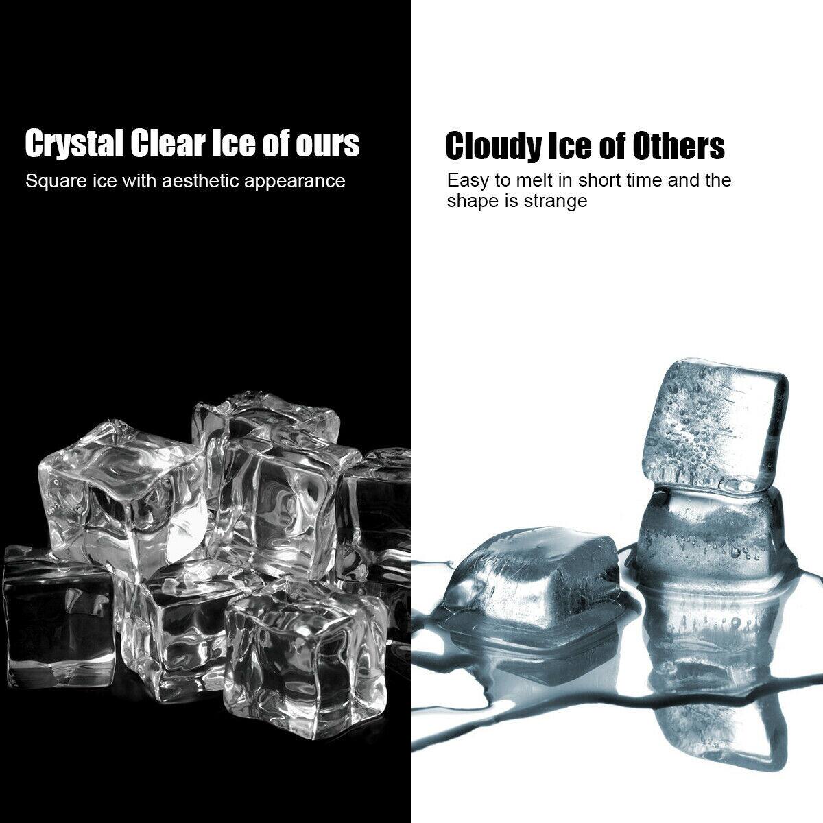 Crystal Clear Ice of ours: Square ice with aesthetic appearance

Cloudy Ice of Others: Easy to melt in short time and the shape is strange