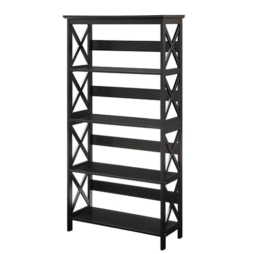 SlickBlue - Glossy 5-Shelf Storage Bookcase for Living Room - Black