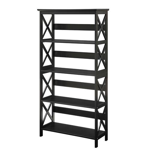Front. SlickBlue - Glossy Black 5-Shelf Storage Bookcase for Living Room - Black.