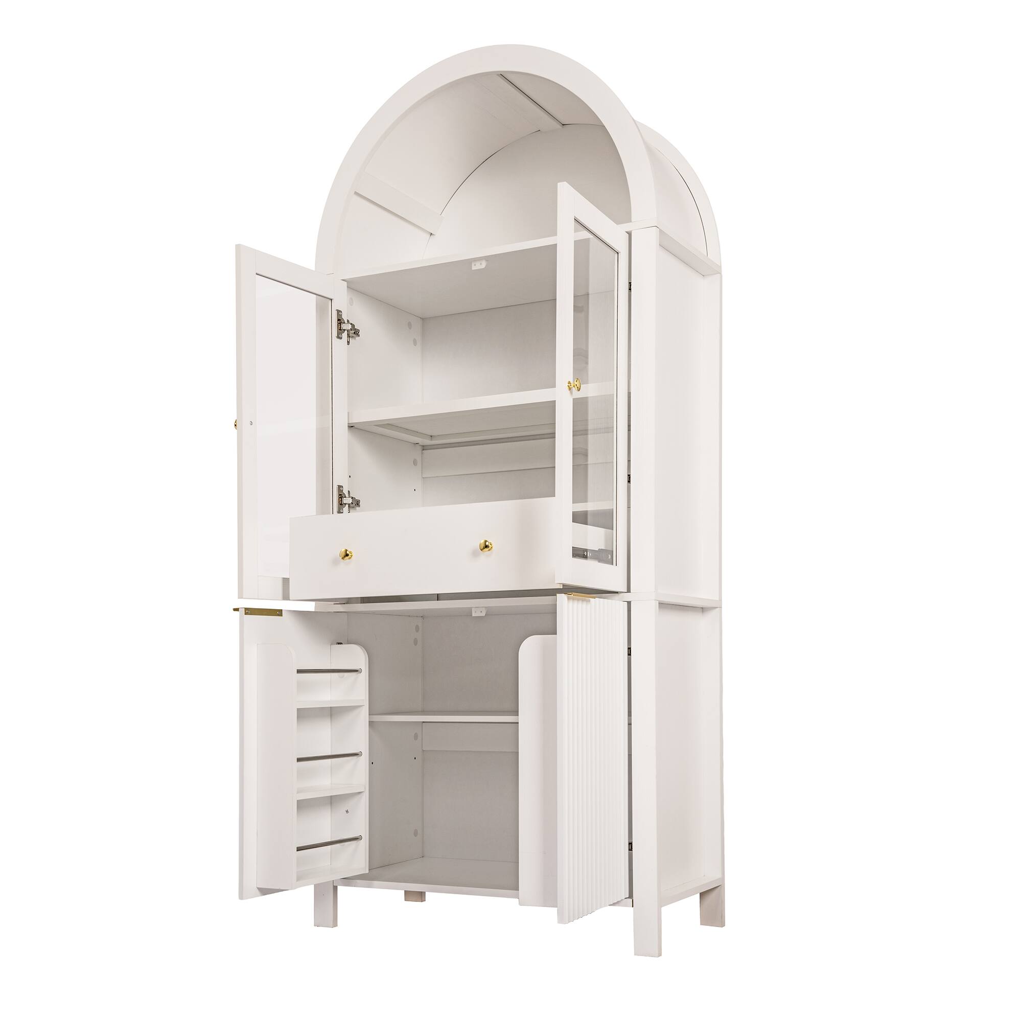 Alt View 4. Boyel Living - 71 Inch Fluted Tall Arched Pantry Cabinet with Glass Door and Hidden Drawer White - White.