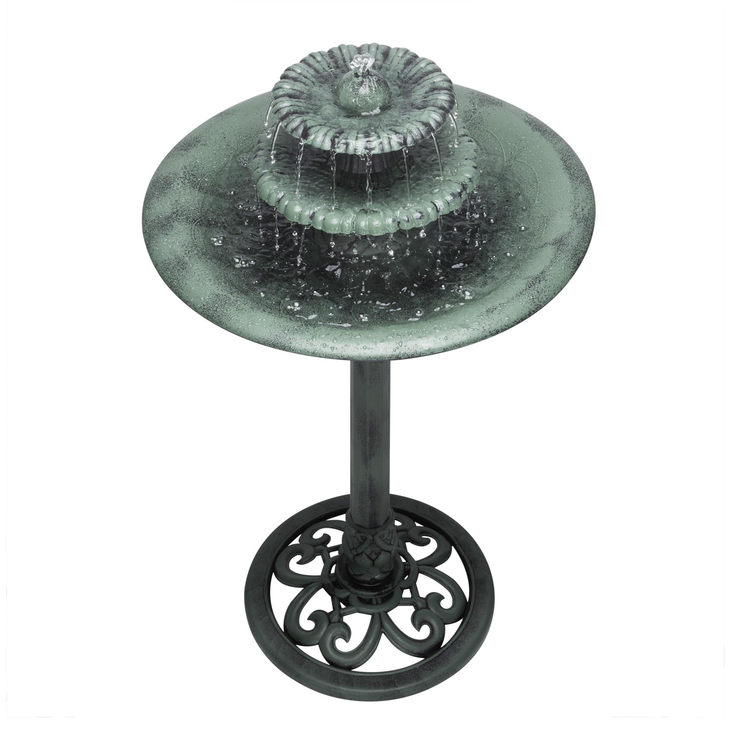 Back. Dazzed Corner - 3 Tiered Pedestal Water Fountain and Birdbath for Garden, Patio, Yard, and Deck - Green.