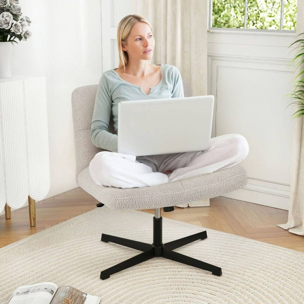 Alt View 5. Pefilos - Office Armless Chair Cross Legged with Imitation Lamb Fleece and Adjustable Height-Gray, Home Office Computer Desk Chair - Gray.