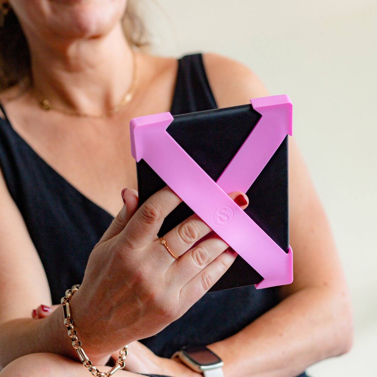 Left. Strapsicle - Hand Strap for Kindles & Kobos - Paperwhite 2024 & 2021 - 2 Straps - Lightweight Grip - Large - Candy Pink - Candy Pink.