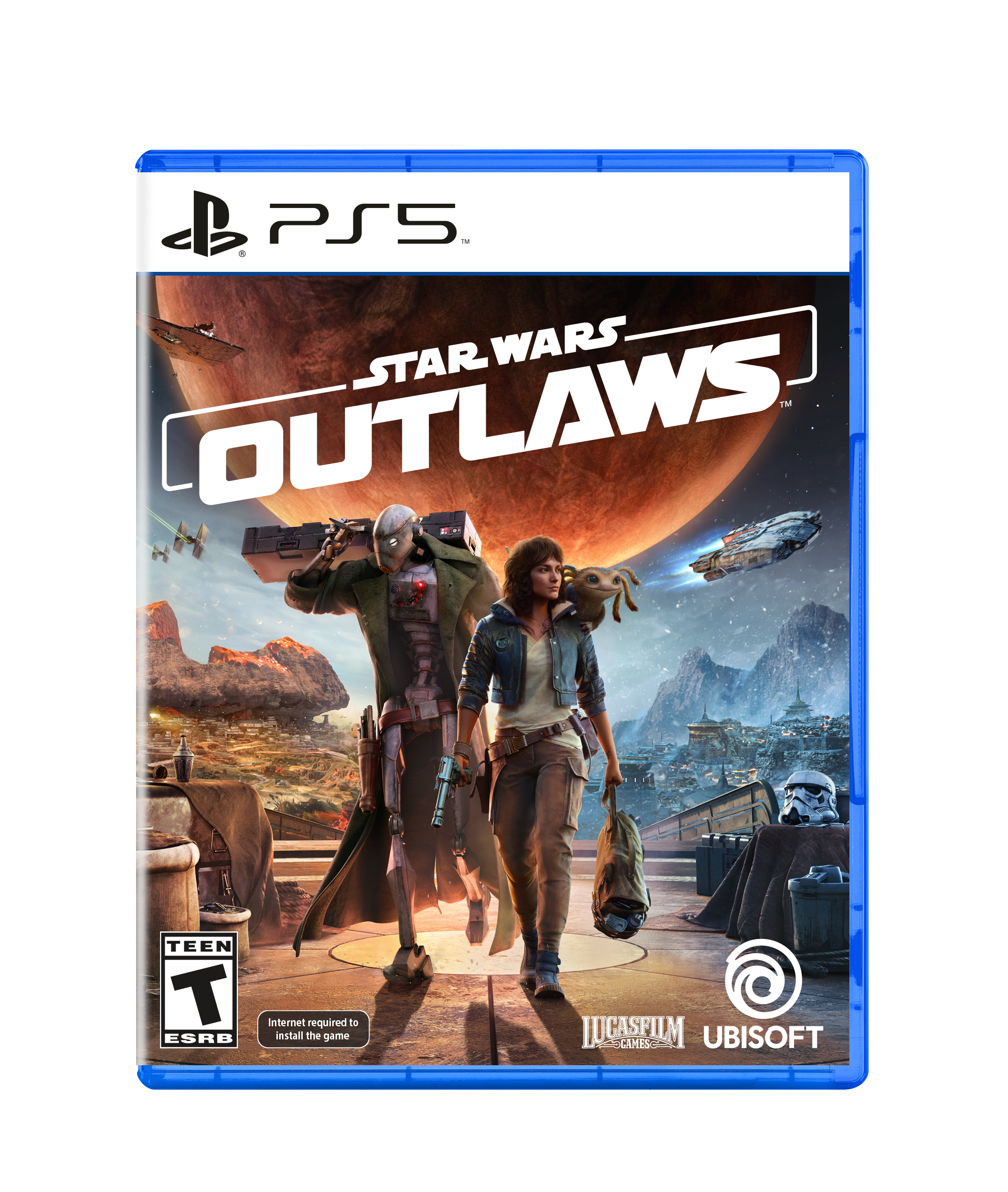 C PS5 - STAR WARS. TM OUTLAWS TEEN T ESRB Internet required to install the game. LUCASFILM GAMES UBISOFT.